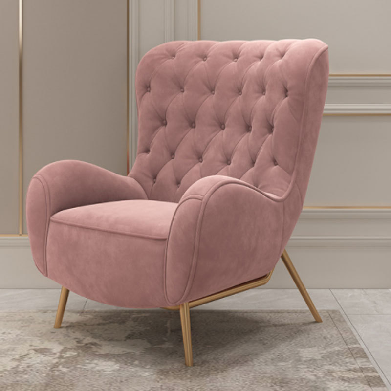 2023 new Nordic Light luxury fabric pink velvet single sofa tiger chair high-back leather sofa chair for living room furniture