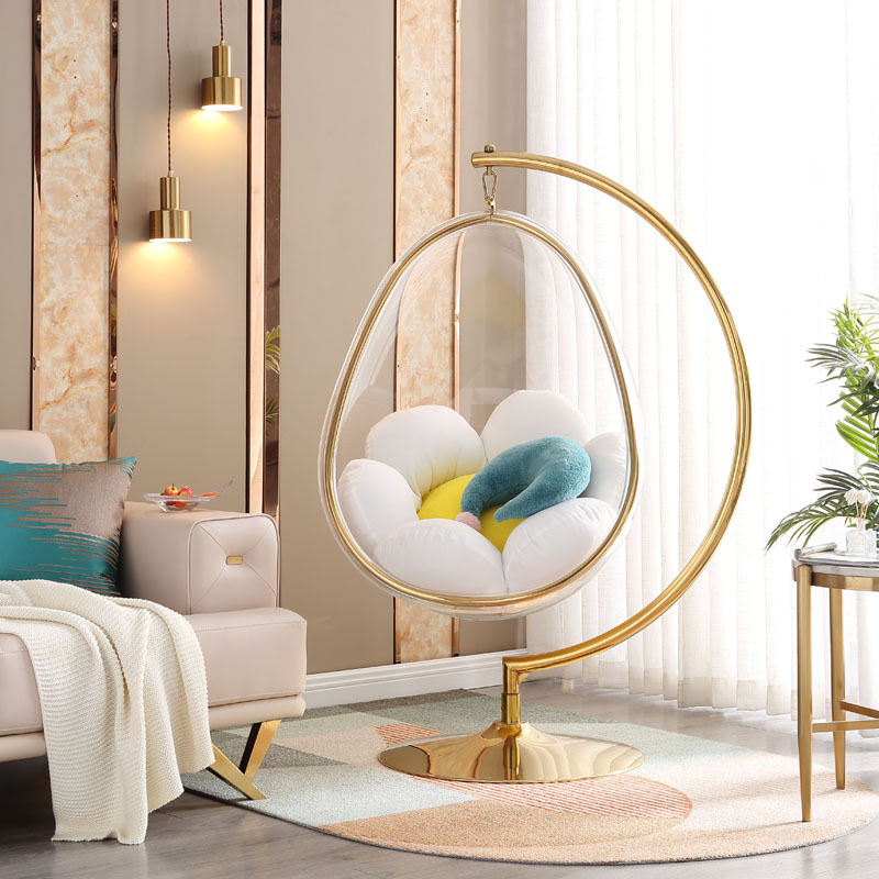 Golden frame Transparent hanging chairs Swing Floor Stand PVC/acrylic Bubble Chair for living room furniture