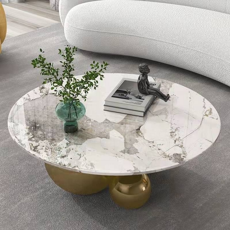 Luxury Center Table Modern Living Room Furniture Round Marble Top Stainless Steel Coffee Table for home hotel