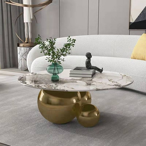 Luxury Center Table Modern Living Room Furniture Round Marble Top Stainless Steel Coffee Table for home hotel