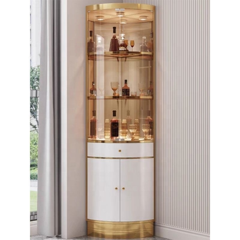 modern gold stainless steel Wine Rack Display Sideboard Cabinet with Glass Opening for living room dining room furniture