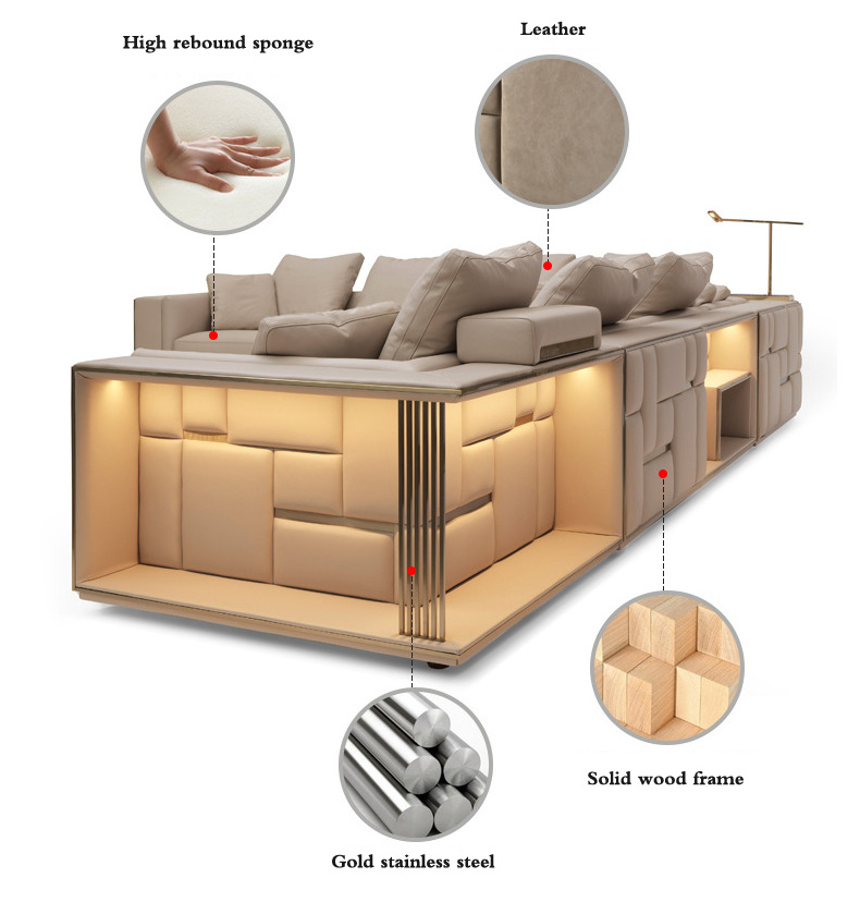 7 seat post modern leather large cream white modular sofa luxury L shape corner sofa with coffee table for living room