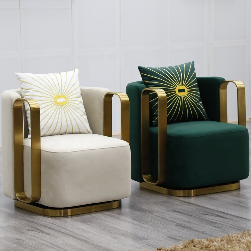 Gold Stainless steel frame whirl velvet seat sofa chair luxury style leisure chair for living room furniture