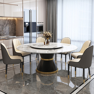 Luxury modern royal round marble dining table with rotating top 6 chairs dining room furniture set