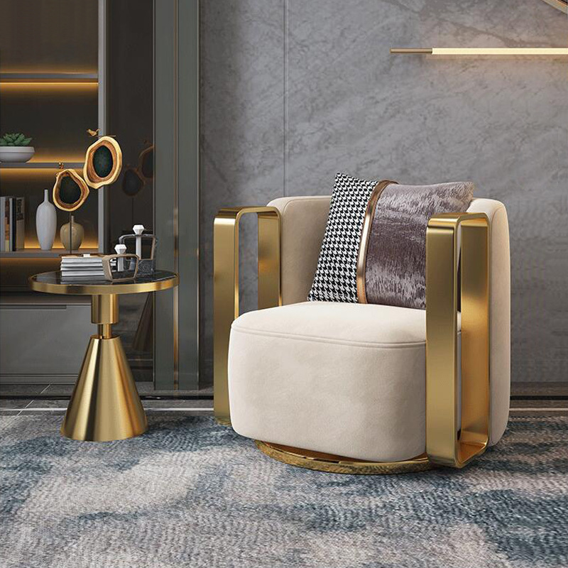 Luxury living room velvet chair with gold stainless steel base modern fabric Hayworth Swivel Chair set furniture