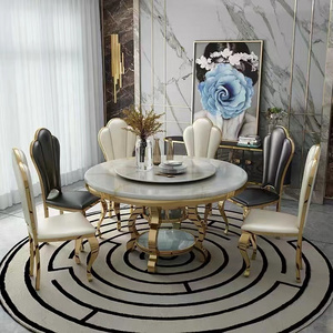 luxury dining room banquet rotating round table with stainless steel frame marble top table furniture