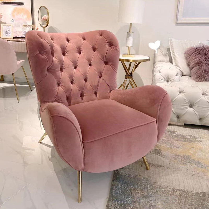 2023 new Nordic Light luxury fabric pink velvet single sofa tiger chair high-back leather sofa chair for living room furniture