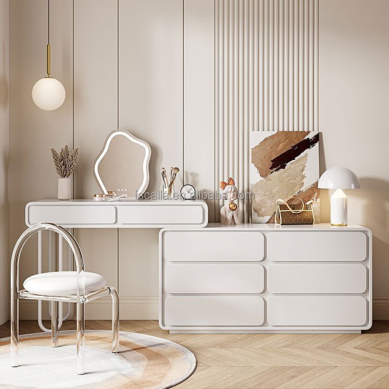 Modern Style Bedroom Wood Extendable Make Up Cabinet Adjustable Mirror Dresser with Stool Dressing Tables furniture