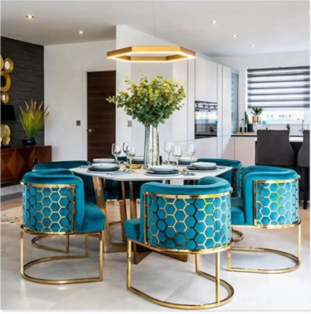 2023 Light Luxury Unique Dining Chair modern Upholstered velvet dining chairs with gold stainless steel base