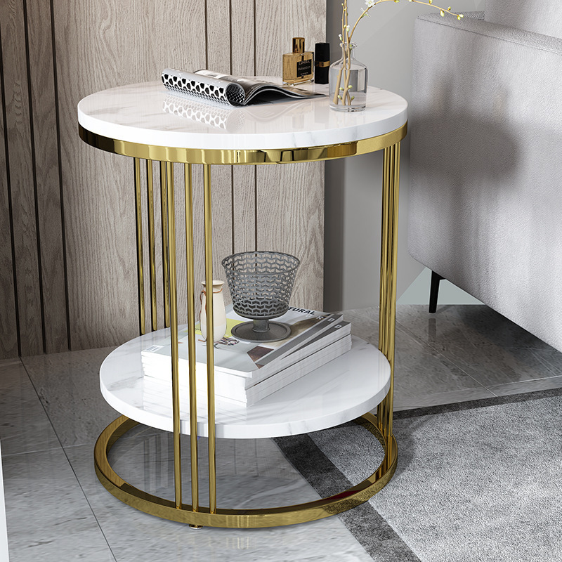 Modern Luxury Gold Stainless steel marble top end table accent bedside round side table for home hotel furniture