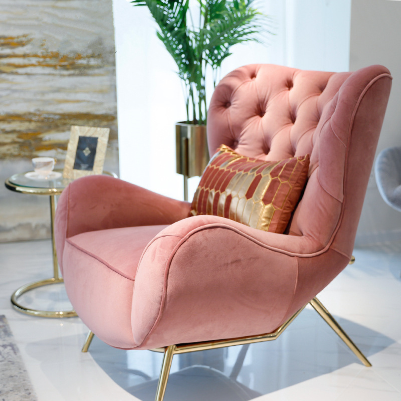 2023 new Nordic Light luxury fabric pink velvet single sofa tiger chair high-back leather sofa chair for living room furniture