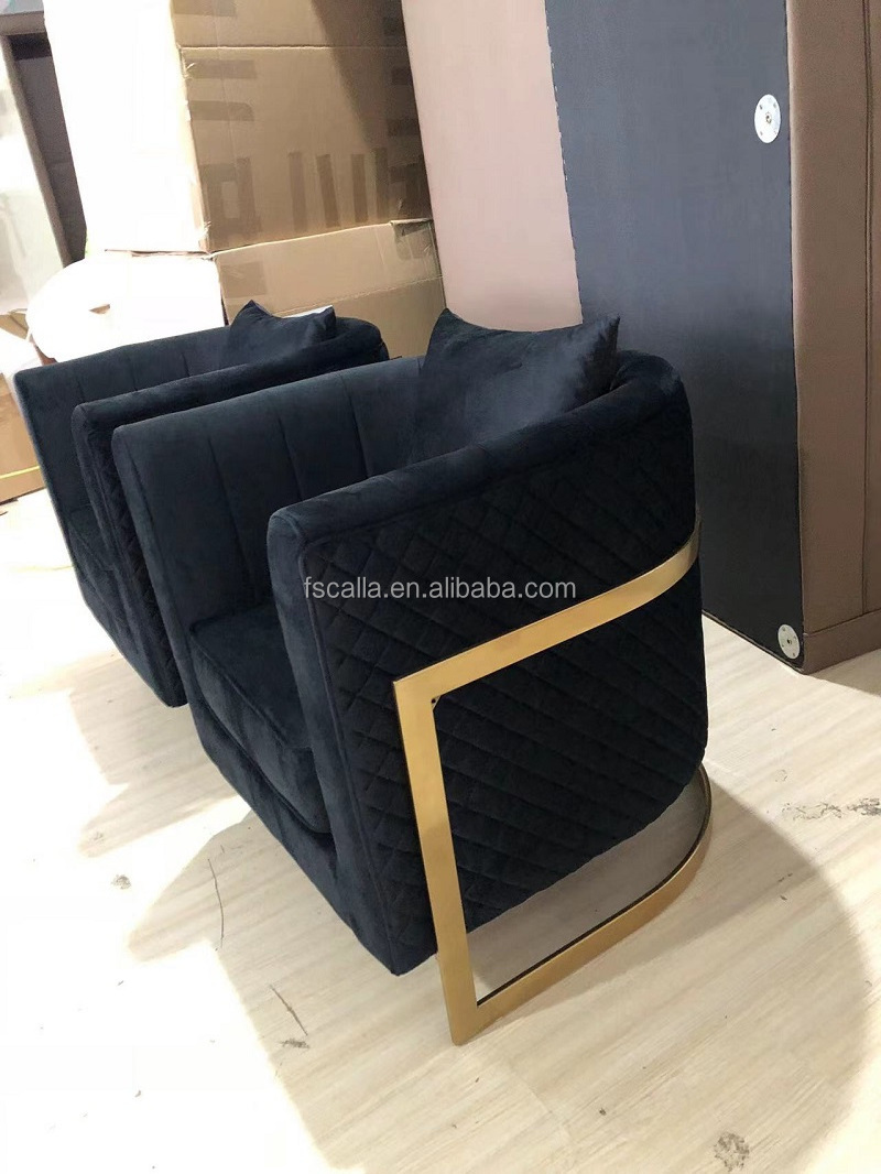 Modern Velvet Upholster Accent Chair with  V Shaped Gold Stainless Steel frame for hotel home living room lounge chair