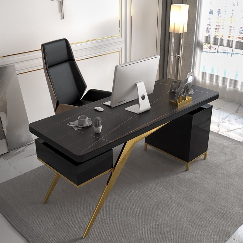 Black Home Office Desk and Chair Design luxury stone top Work Desk Modern Office Table Furniture