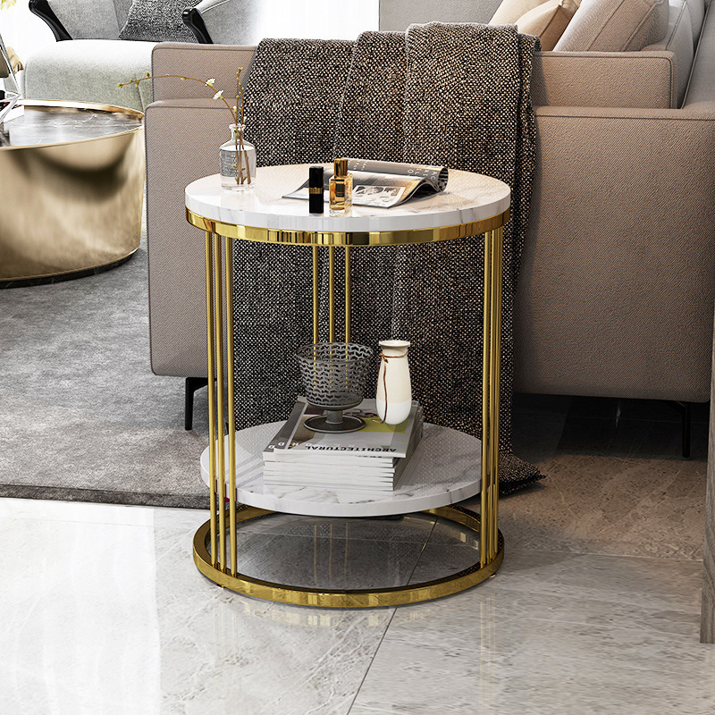 Modern Luxury Gold Stainless steel marble top end table accent bedside round side table for home hotel furniture