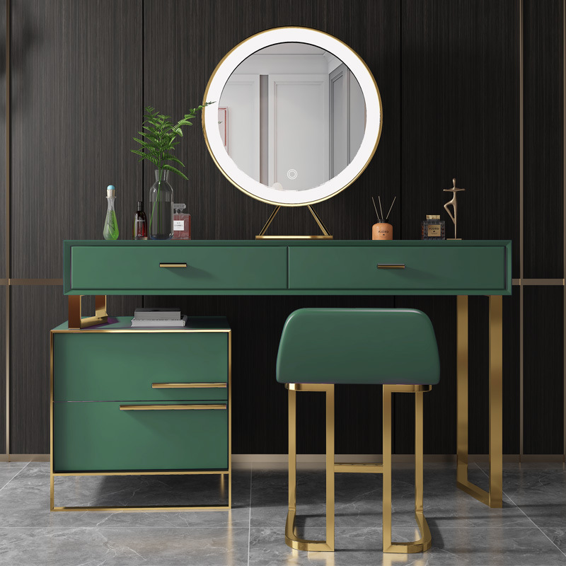 Nordic design light luxury bedroom furniture dresser table set girl makeup table with LED Mirror Cabinet Dressing