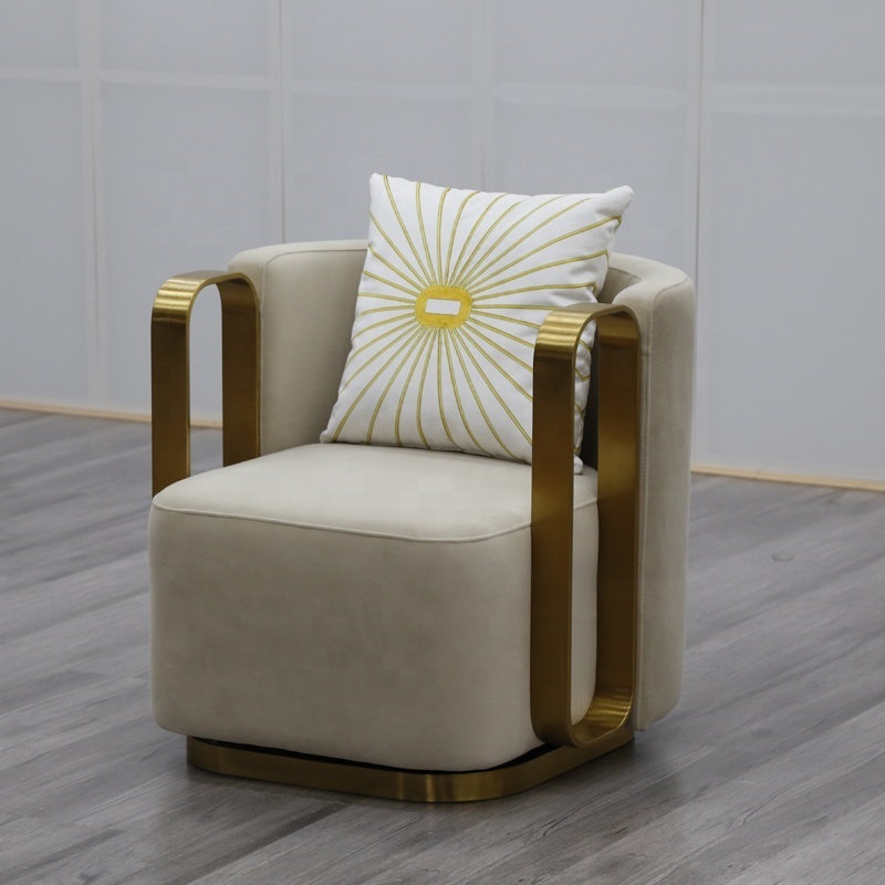 Gold Stainless steel frame whirl velvet seat sofa chair luxury style leisure chair for living room furniture