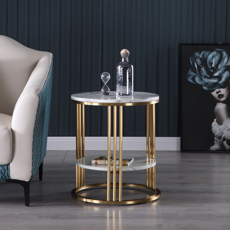 Modern Luxury Gold Stainless steel marble top end table accent bedside round side table for home hotel furniture