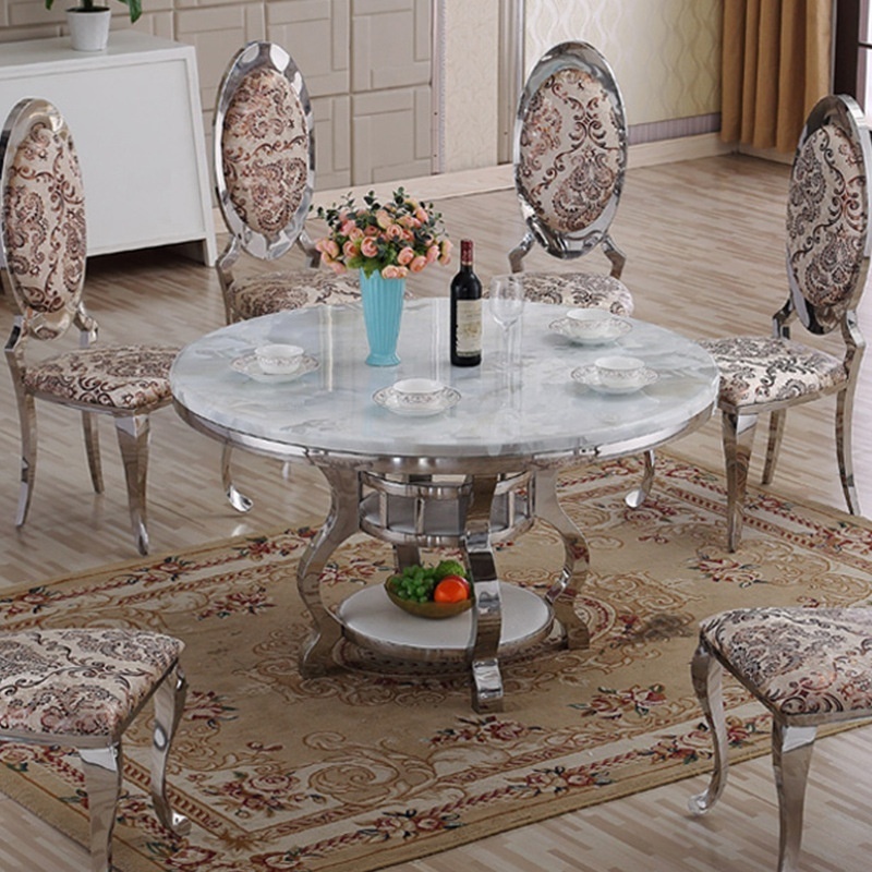 luxury dining room banquet rotating round table with stainless steel frame marble top table furniture