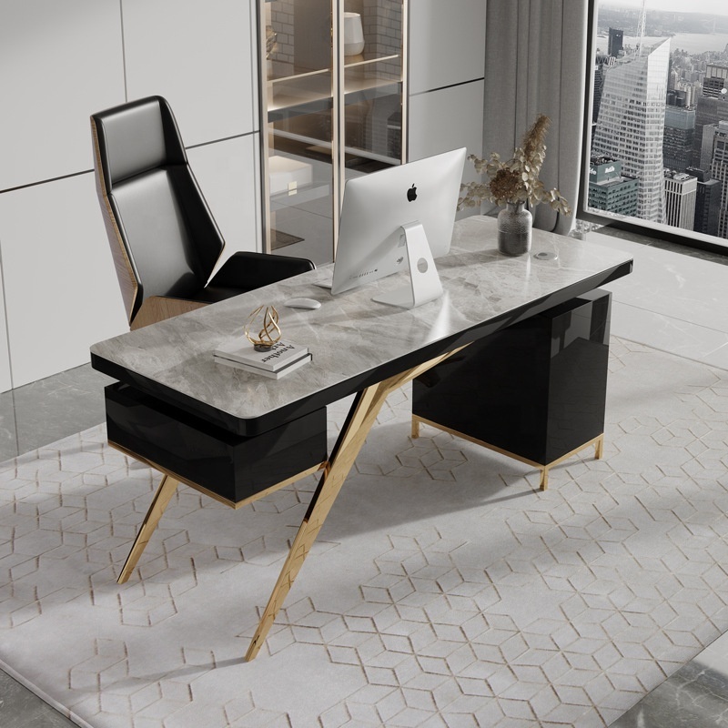 Black Home Office Desk and Chair Design luxury stone top Work Desk Modern Office Table Furniture