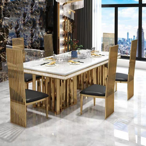 Luxury decoration Gold stainless steel frame rectangular marble top dining table set for wedding home dining room furniture