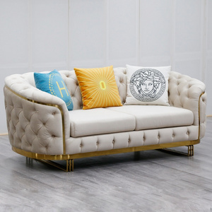 2023 NEW design Leather chesterfield living room sofa with gold stainless steel frame luxury velvet loveseat sofas