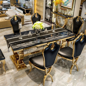 Luxury Stylish gold dining table sets with stainless steel dining table and chair for dining room furniture