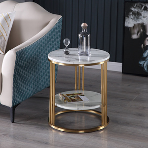 Modern Luxury Gold Stainless steel marble top end table accent bedside round side table for home hotel furniture