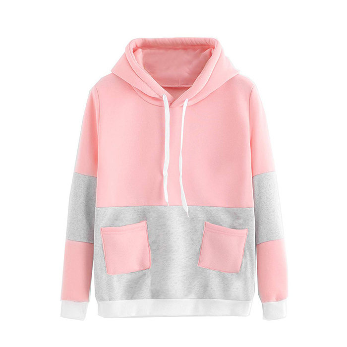 Factory Price Sublimation Sweater Two Tone womens Winter Jerseys pink Hoodie custom logo 2 pockets hoody