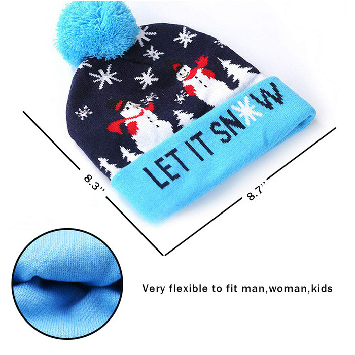 Wholesale LED Light Up Hat Pom Beanie Knit Cap with 6 Colorful Lights Christmas LED Xmas Hat Beanie