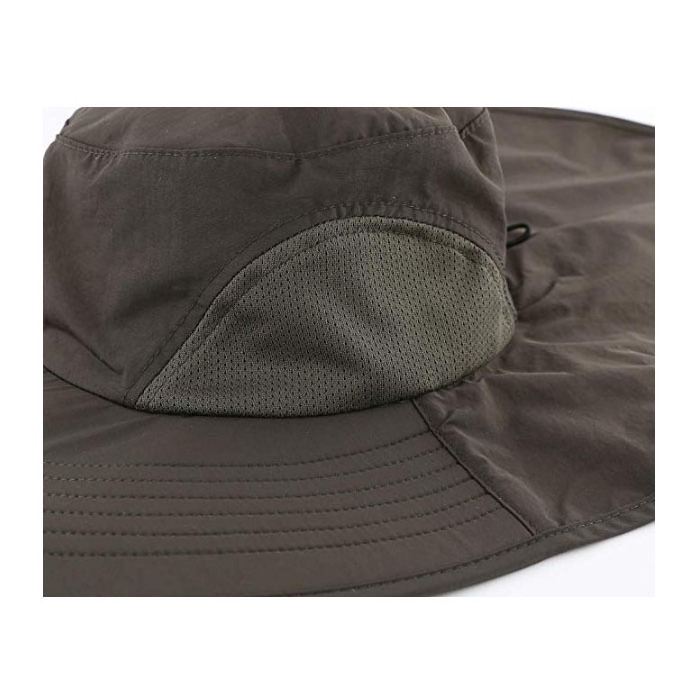 Premium Polyester Bucket Hat Outdoor UPF 50+ Sun Hat Wide Brim Mesh Fishing Hat with Neck Flap Quick Drying