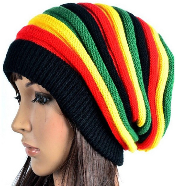 Jamaican Rasta Hat Multi-colour Striped Slouchy Beanie Gorro reggae free rasta hat crochet pattern beanie cap