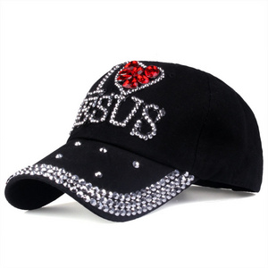 Custom Christian Embroidery Cap Men Jesus Gorras big bling rhinestone studded baseball hat Religion Jesus Hat