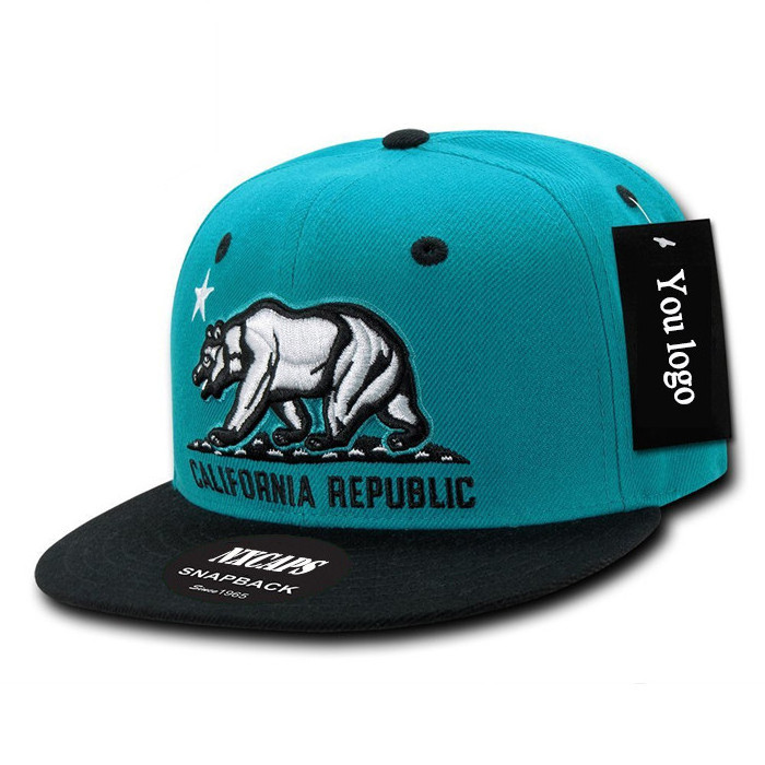 Twill cotton snapback hat black plain sports hats with 3D embroidery label California Republic baseball cap