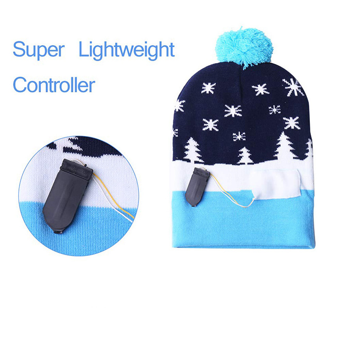 Wholesale LED Light Up Hat Pom Beanie Knit Cap with 6 Colorful Lights Christmas LED Xmas Hat Beanie