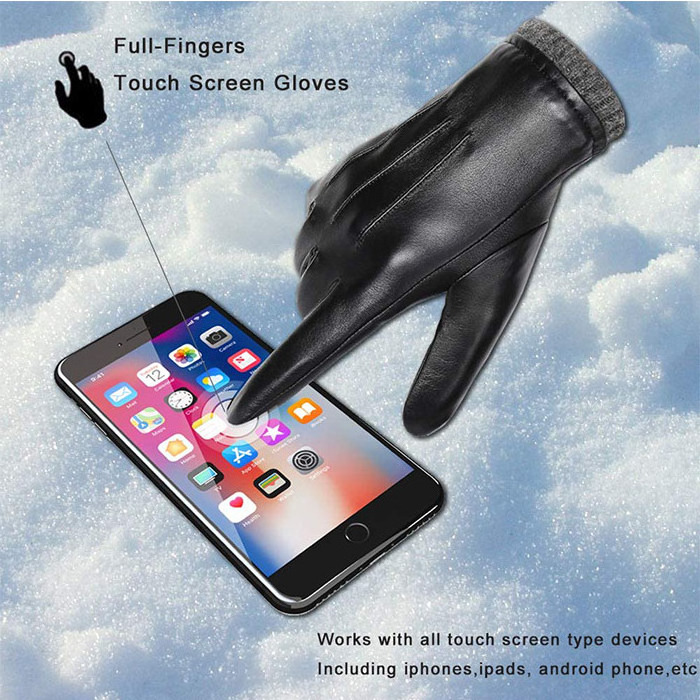 Wholesale Men's Winter Luxury Sheepskin Gloves Leather Dress Driving Gloves with Fleece Lining Black