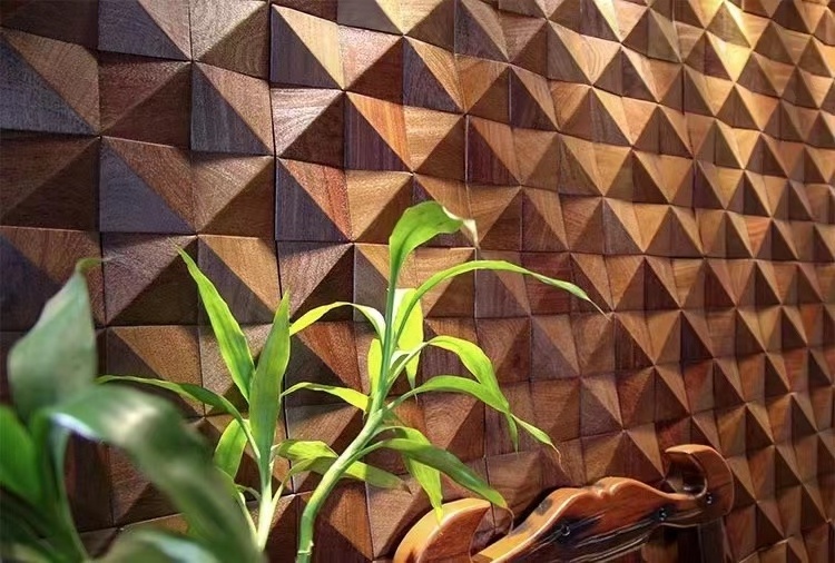 Decorated Indoor Solid Wood 3D American Walnut Wall Panel