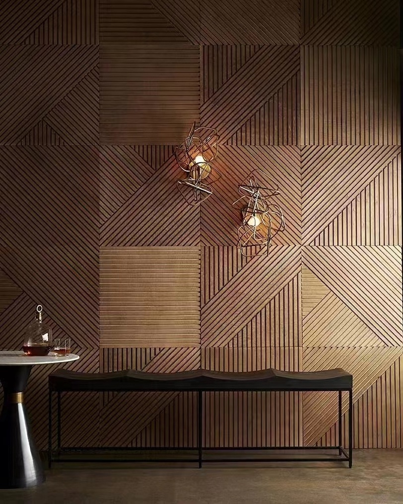 3D Groove Design Interior Timber Wooden Clading  Decorative Wood Wall Panels for Background Walls