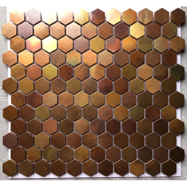 Copper Backsplash Hexagon Shape Mosaic Wall Tile Rose Gold Swimming Pool, Kitchen and Bathroom Square Metal CE&ISO9001 Grade AAA