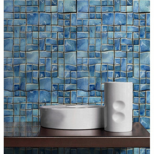 Blue Wave Tiles Handmade Ceramic Wall Subway Tiles for Bathroom