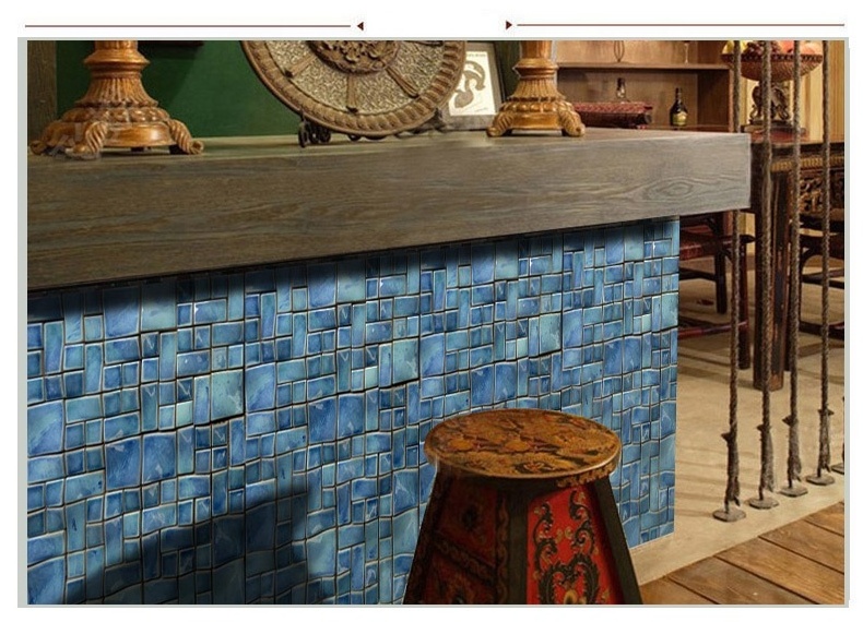 Blue Wave Tiles Handmade Ceramic Wall Subway Tiles for Bathroom