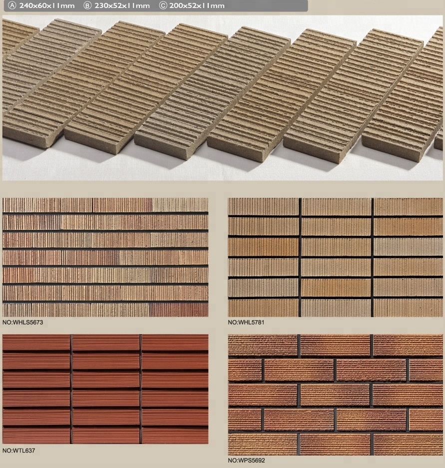 High Quality Linear Finish Clay Wall Brick Exterior Thin Tile