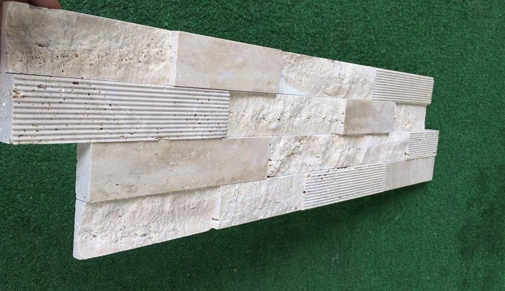 Natural Split Face Beige Travertine Exterior Wall Stacked Stone Wall Stone Panel Decorative Wall Stone Veneer