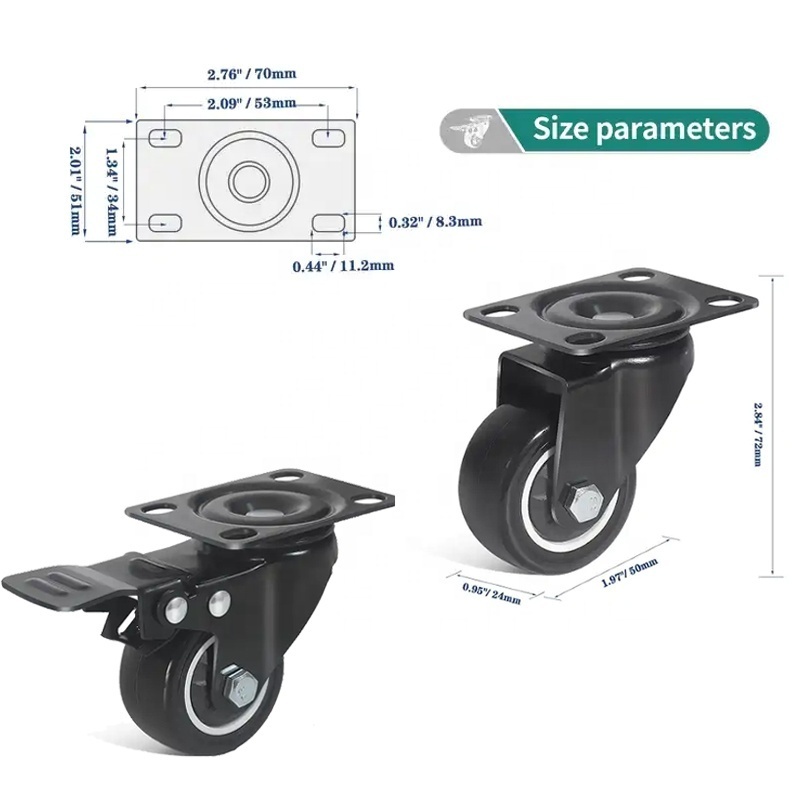 40mm 50mm Swivel Rubber Heavy Duty Caster Wheels Polyurethane Furniture Caster Wheel 2 Inch