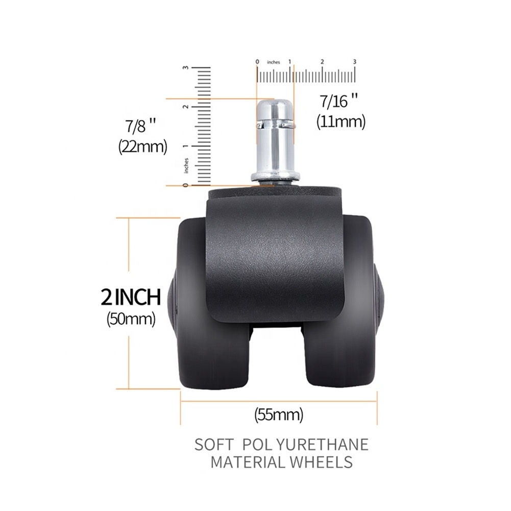 2 Inch Heavy Duty Soft Rubber Office Chair Caster Wheels Replacement With 4 Ball Bearings Caster for Hardwood Floors