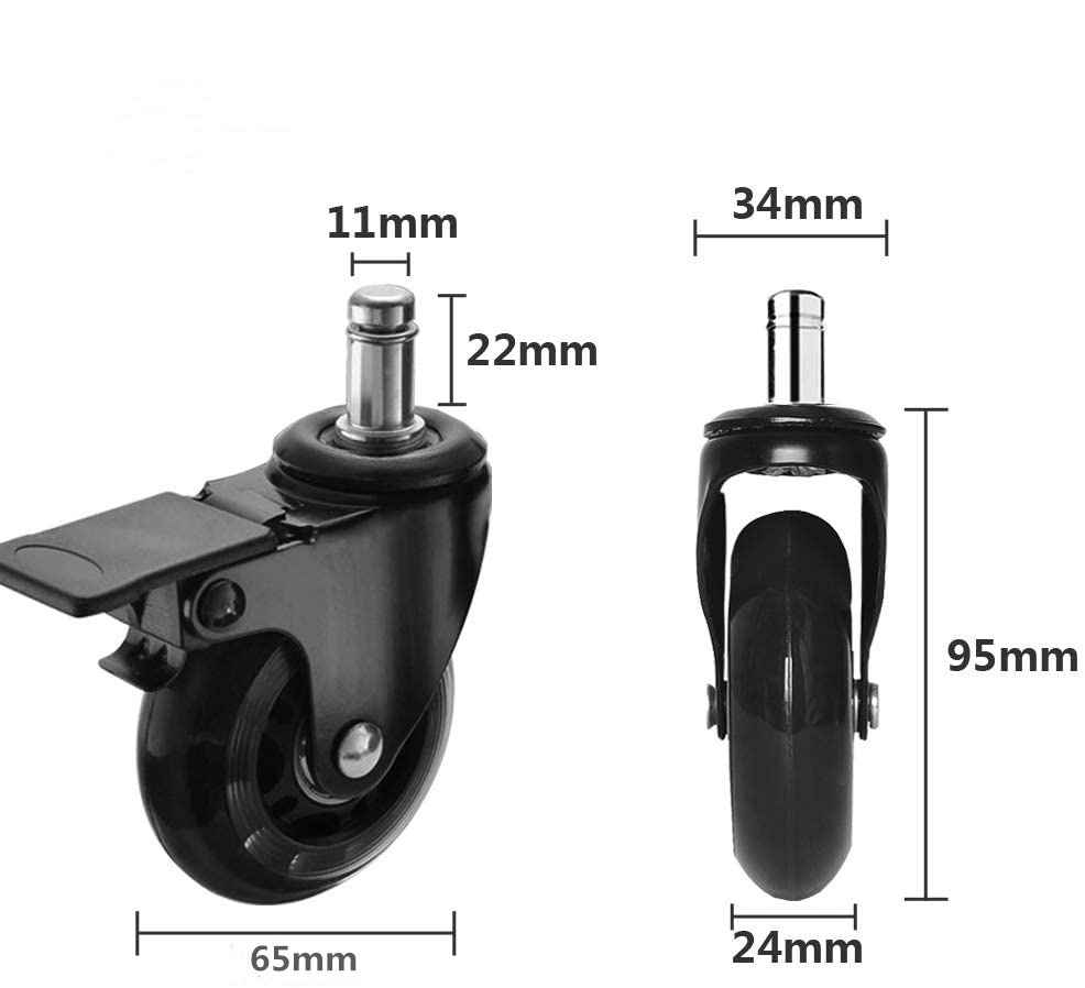 2.5 inch Roller blade Style Office Chair Rubber Replacement Castors Wheels with Brake, Office Chair Caster Wheels, 11 x 22mm