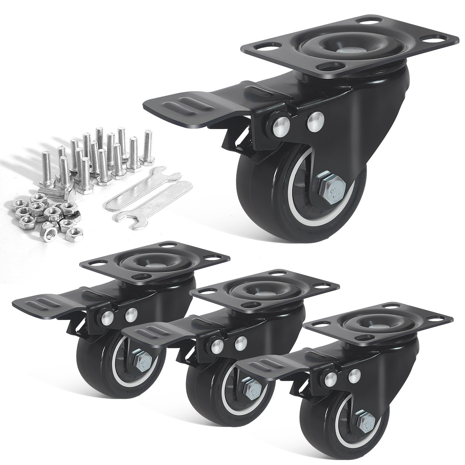 Rueda Giratoria Urethane Wheel 2 Inch Brake Locking Noise Trolley Small Workbench Rubber Caster Wheels