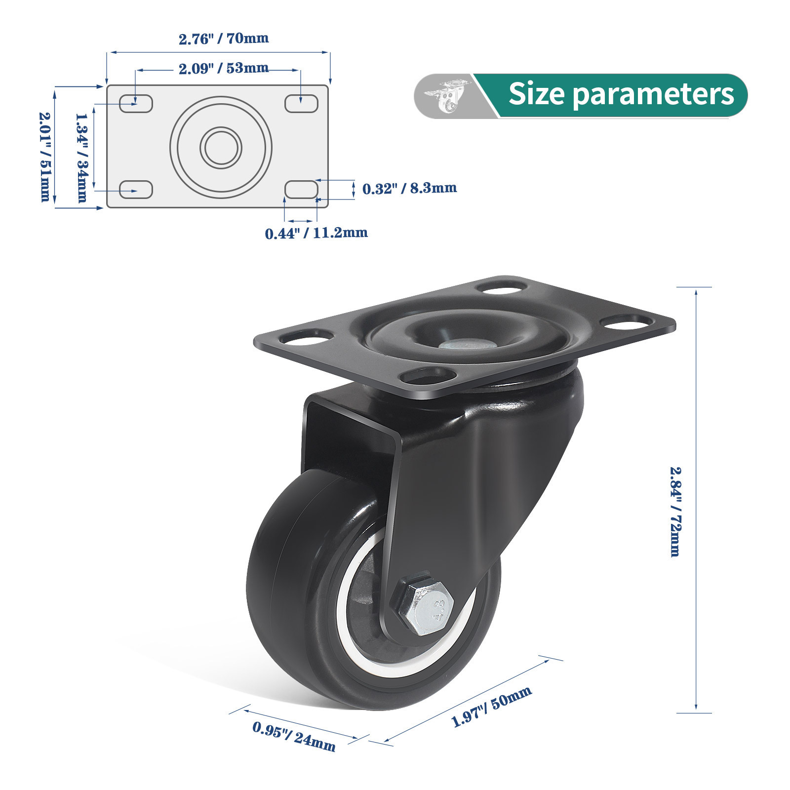 Rueda Giratoria Urethane Wheel 2 Inch Brake Locking Noise Trolley Small Workbench Rubber Caster Wheels