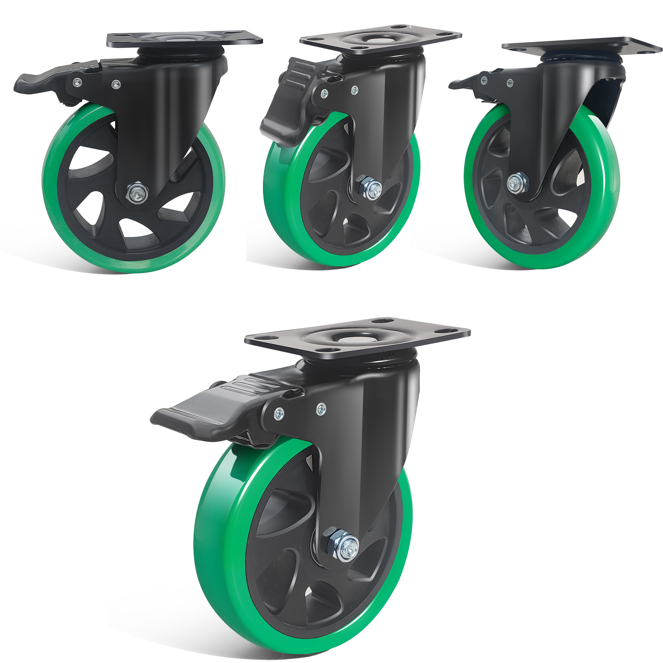 2.5/3/4/5/6 inch Industrial Tool Cabinet Cart Swivel Green PVC/PU Caster Wheels Wholesale  Heavy Duty Swivel Casters