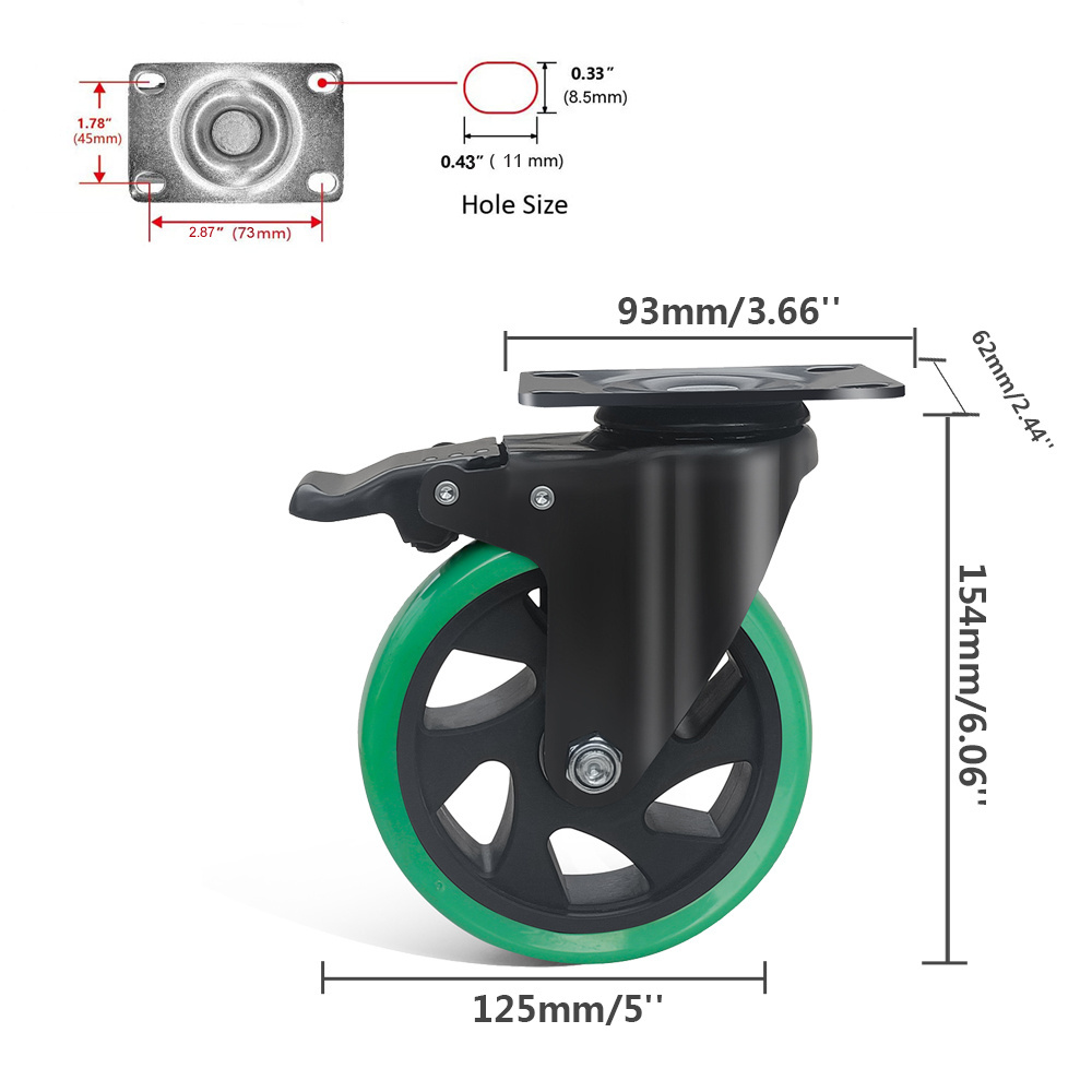 2.5/3/4/5/6 inch Industrial Tool Cabinet Cart Swivel Green PVC/PU Caster Wheels Wholesale  Heavy Duty Swivel Casters