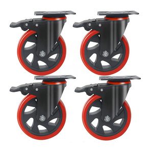 Amazon hot sale rueda de 5inch swivel PVC Red coster wheels 100mm 125mm heavy duty inford caster caster wheels 4 inch